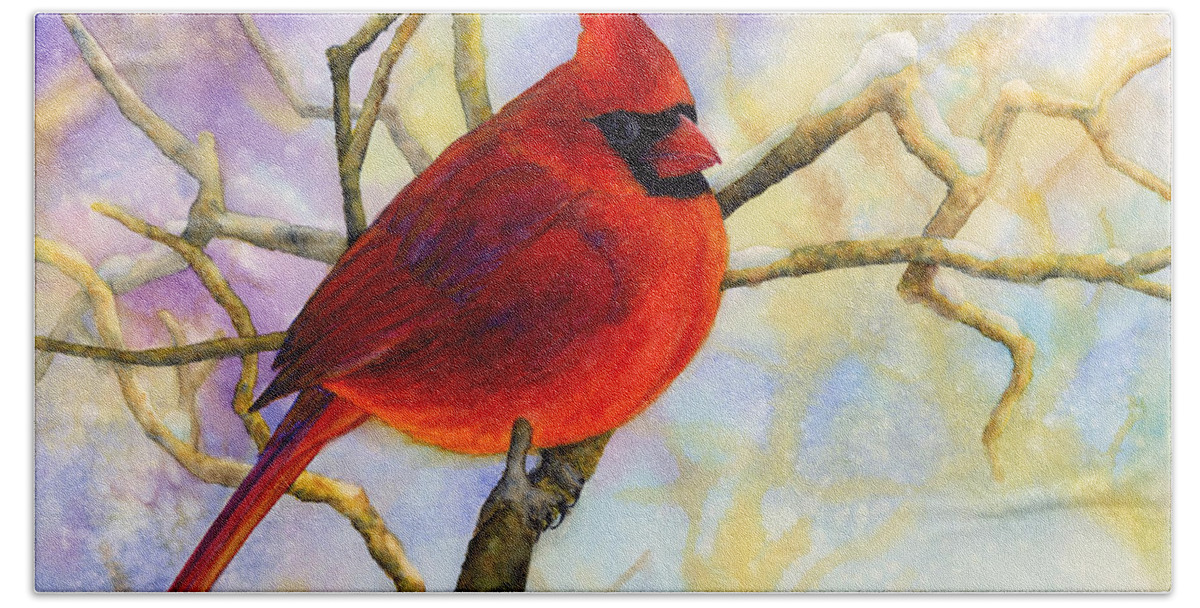 Cardinal Hand Towel featuring the painting Northern Cardinal by Hailey E Herrera