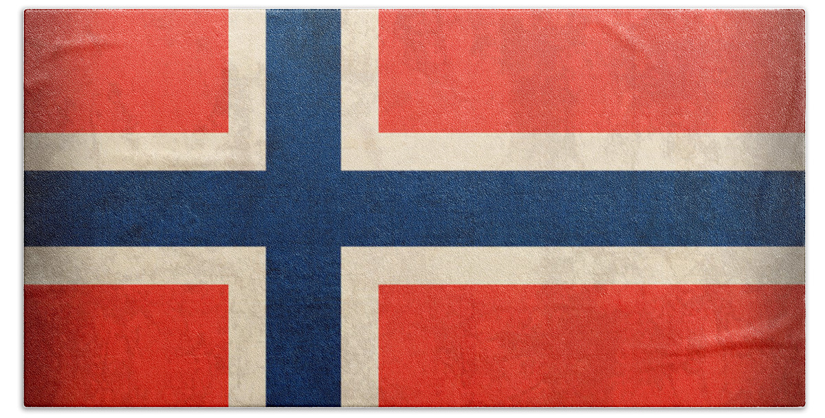 Norway Flag Distressed Vintage Finish Norwegian Oslo Scandinavian Europe Country Nation Hand Towel featuring the mixed media Norway Flag Distressed Vintage Finish by Design Turnpike