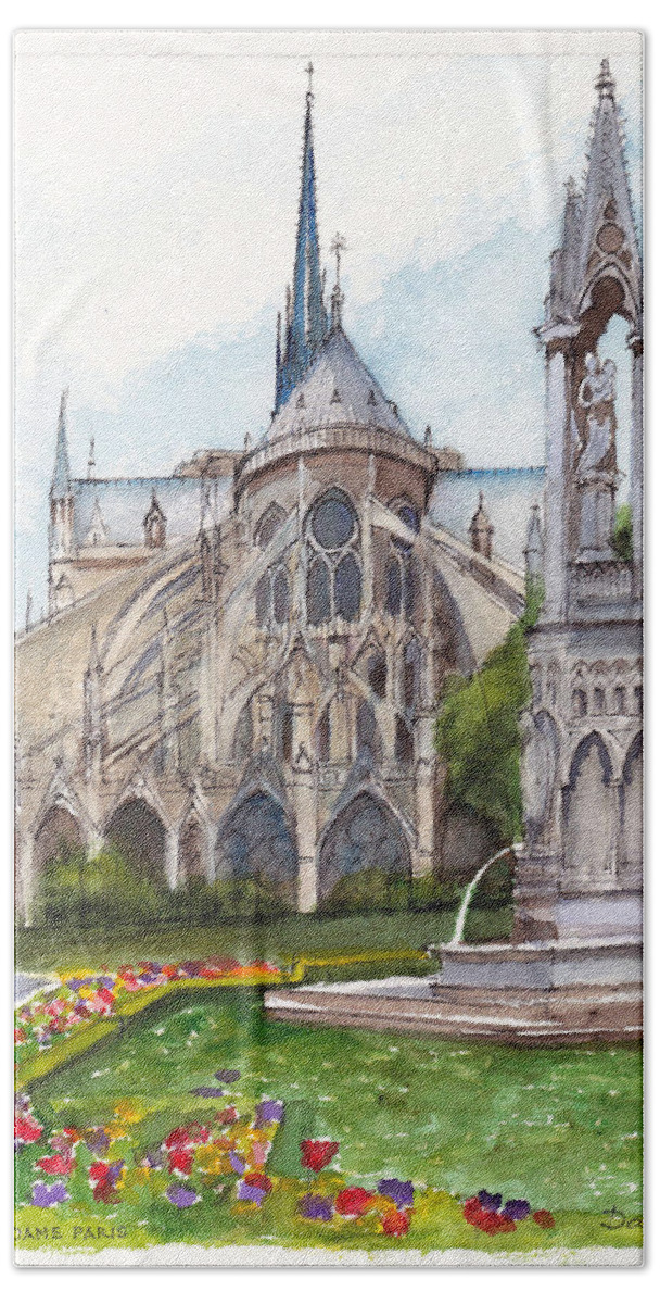 France Hand Towel featuring the painting Notre Dame Paris in Spring by Dai Wynn