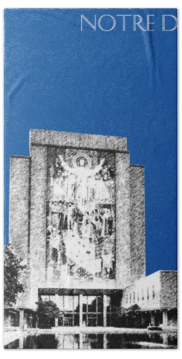 Architecture Bath Towel featuring the digital art Notre Dame University Skyline Hesburgh Library - Royal Blue by DB Artist