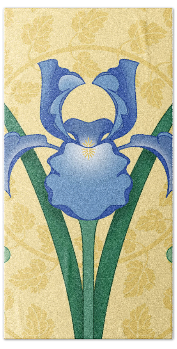 Art Nouveau Hand Towel featuring the digital art Nouveau Iris by Alison Stein