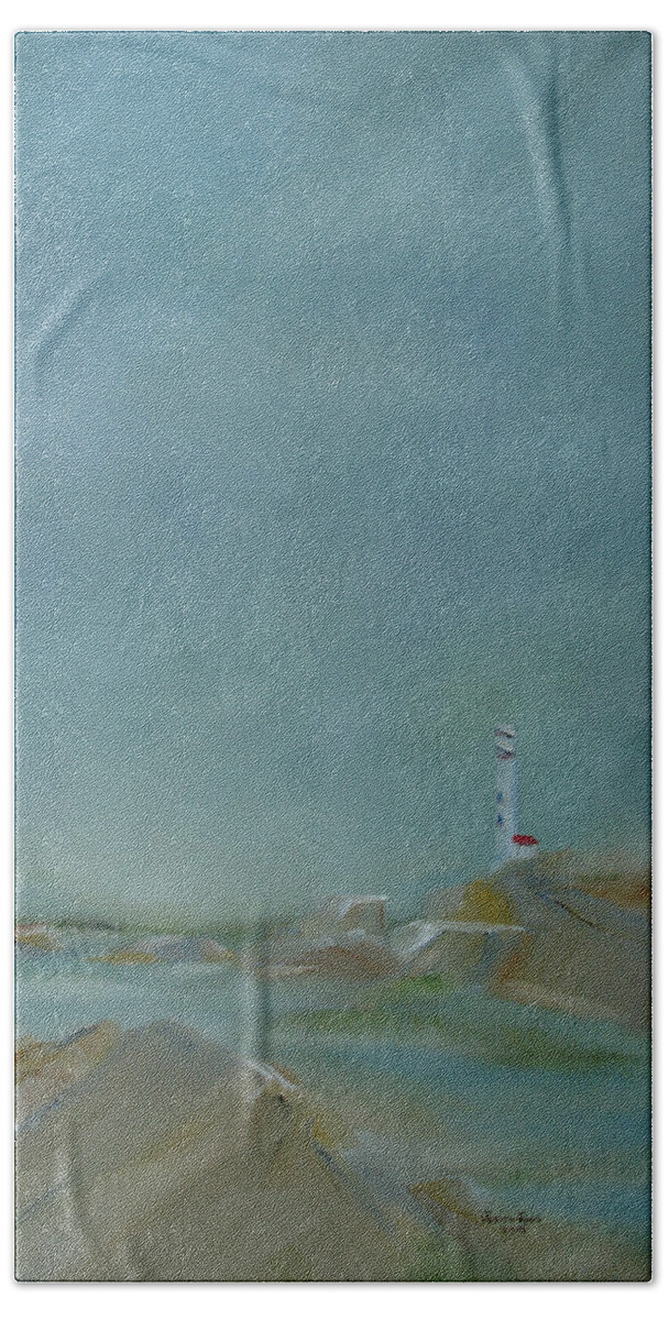 Lighthouse Hand Towel featuring the painting Nova Scotia Fog by Judith Rhue