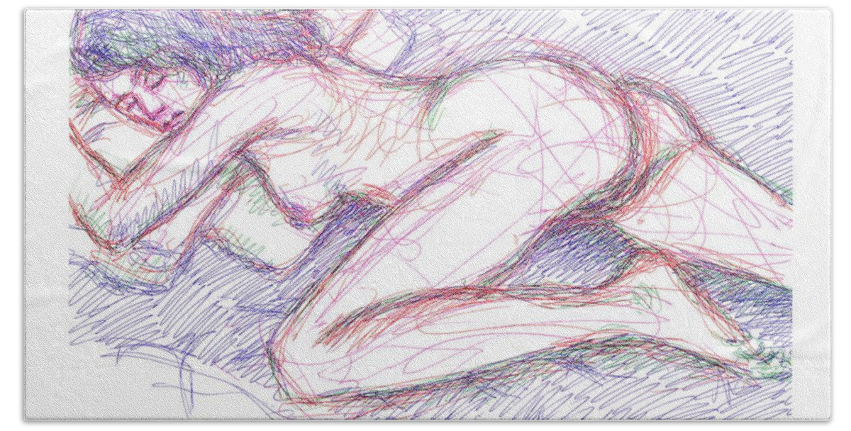  Hand Towel featuring the drawing Nude Female Sketches 5 by Gordon Punt