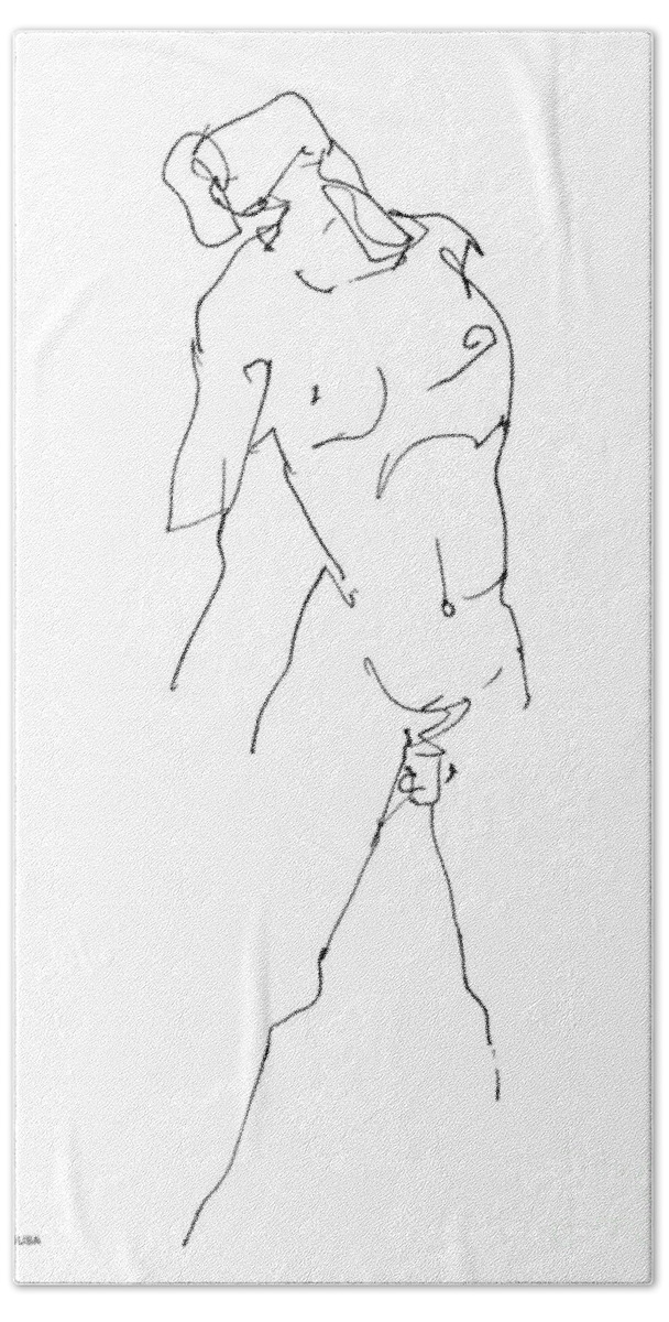 Male Bath Towel featuring the drawing Nude-Male-Drawing-11 by Gordon Punt