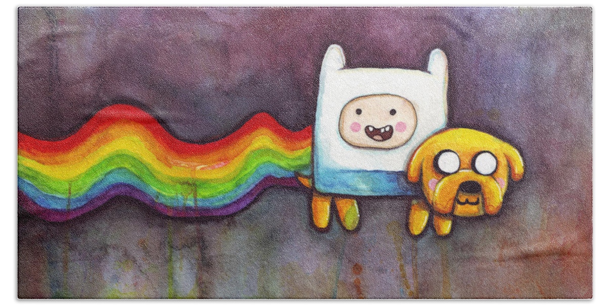 Nyan Cat Bath Sheet featuring the painting Nyan Time by Olga Shvartsur