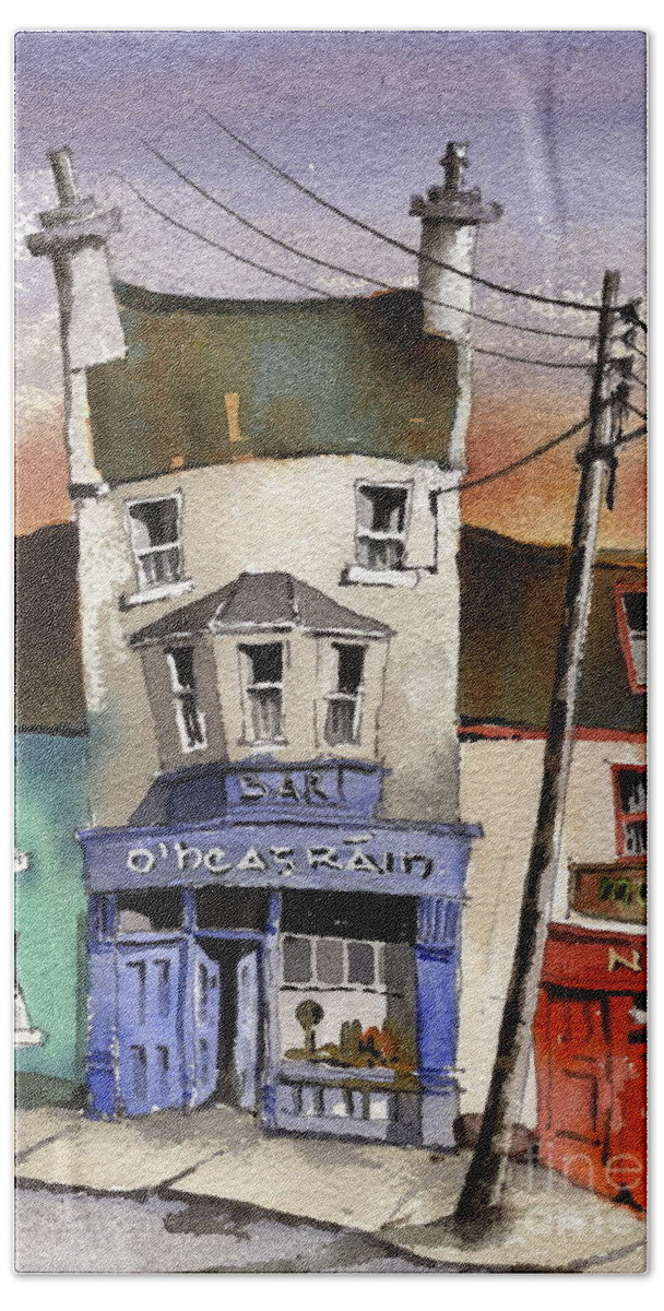 Val Byrne Bath Sheet featuring the painting O Heagrain Pub, viewed 21,339 times by Val Byrne