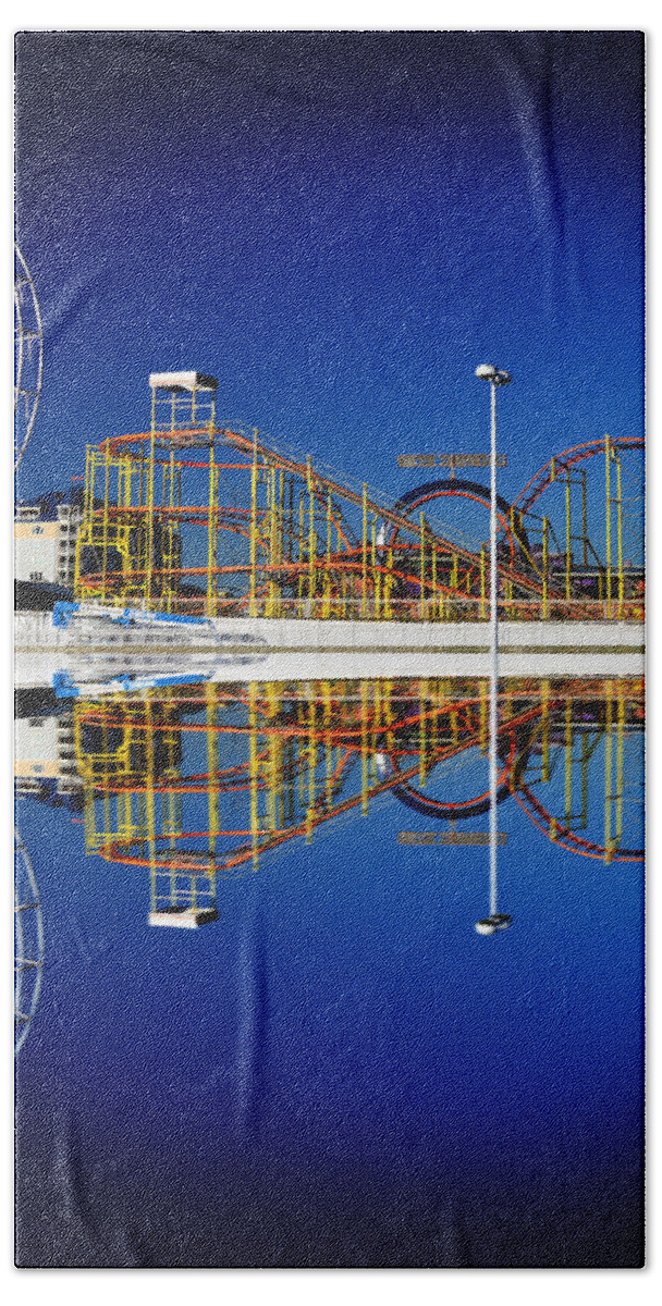Ocean City Bath Towel featuring the photograph Ocean City Amusement Pier Reflections by Bill Swartwout