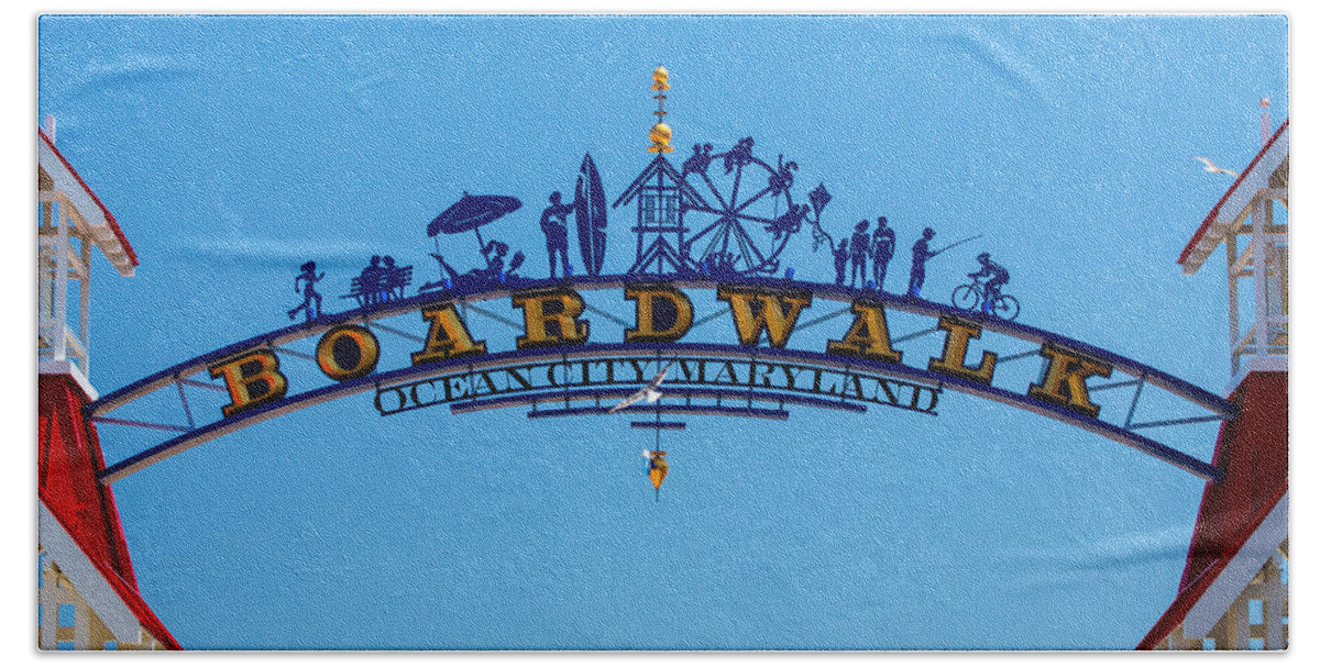 Ocean City Hand Towel featuring the photograph Ocean City Boardwalk Arch by Bill Swartwout
