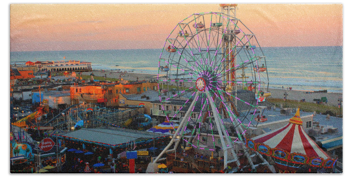 Ferris Wheel Hand Towel featuring the photograph Ocean City Castaway Cove and Music Pier by Beth Ferris Sale