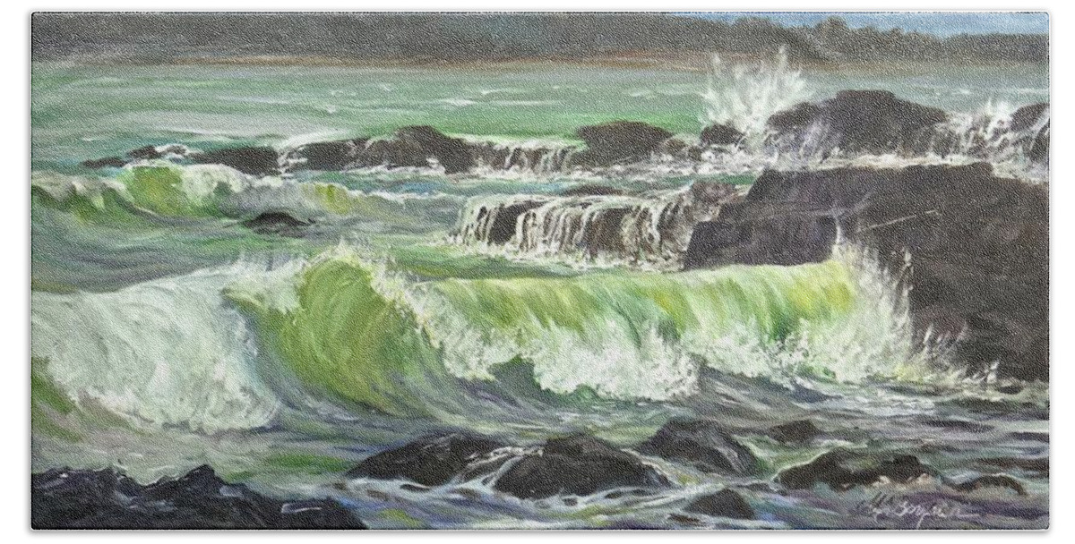 Lajolla Ca Bath Towel featuring the painting Ocean Emotion LaJolla Cove by Maryann Boysen