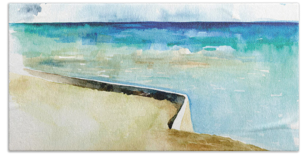 Turquoise Hand Towel featuring the painting Ocean Pier in Key West Florida by Catherine Twomey