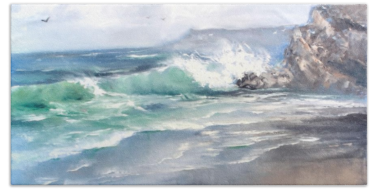 Water Hand Towel featuring the painting Ocean Surf by Melissa Herrin