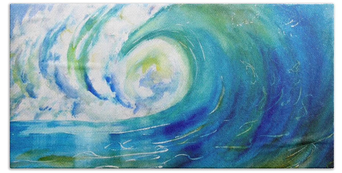 Wave Hand Towel featuring the painting Ocean Wave by Carlin Blahnik CarlinArtWatercolor