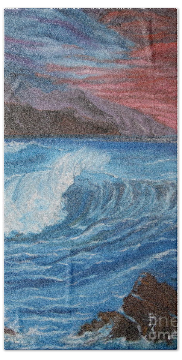 Deep Ocean Waves Hand Towel featuring the painting Ocean Wave by Jenny Lee