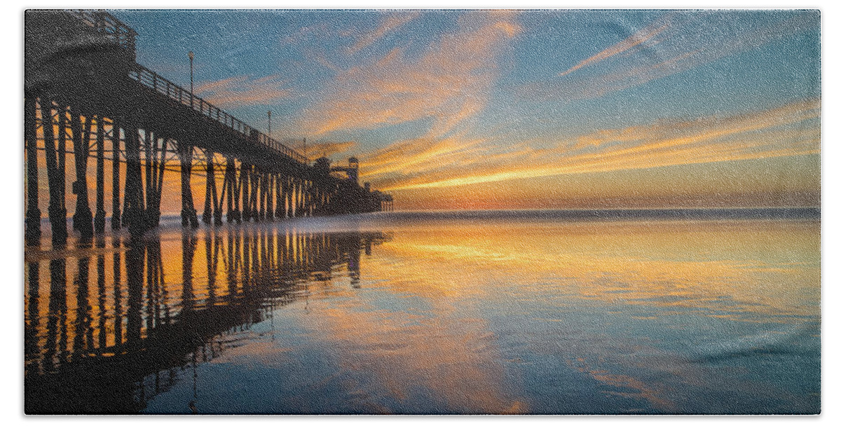 California; Long Exposure; Ocean; Reflection; San Diego; Sand; Seascape; Sky; Sunset; Surf; Seaside; Sun; Clouds; Southern California; Water; Waterscape; Sea; Pacific; Waves; Coast; Coastal;skyline Hand Towel featuring the photograph Oceanside Reflections 2 by Larry Marshall