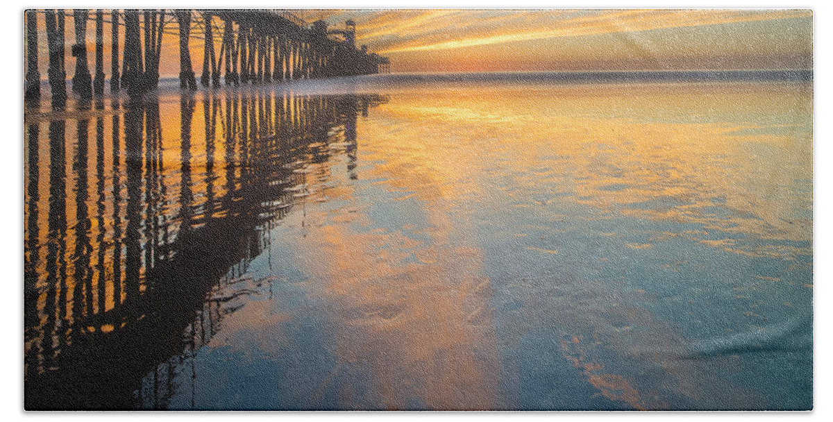 California; Long Exposure; Ocean; Reflection; San Diego; Seascape; Sunset; Surf; Clouds Hand Towel featuring the photograph Oceanside Reflections 2 Square by Larry Marshall