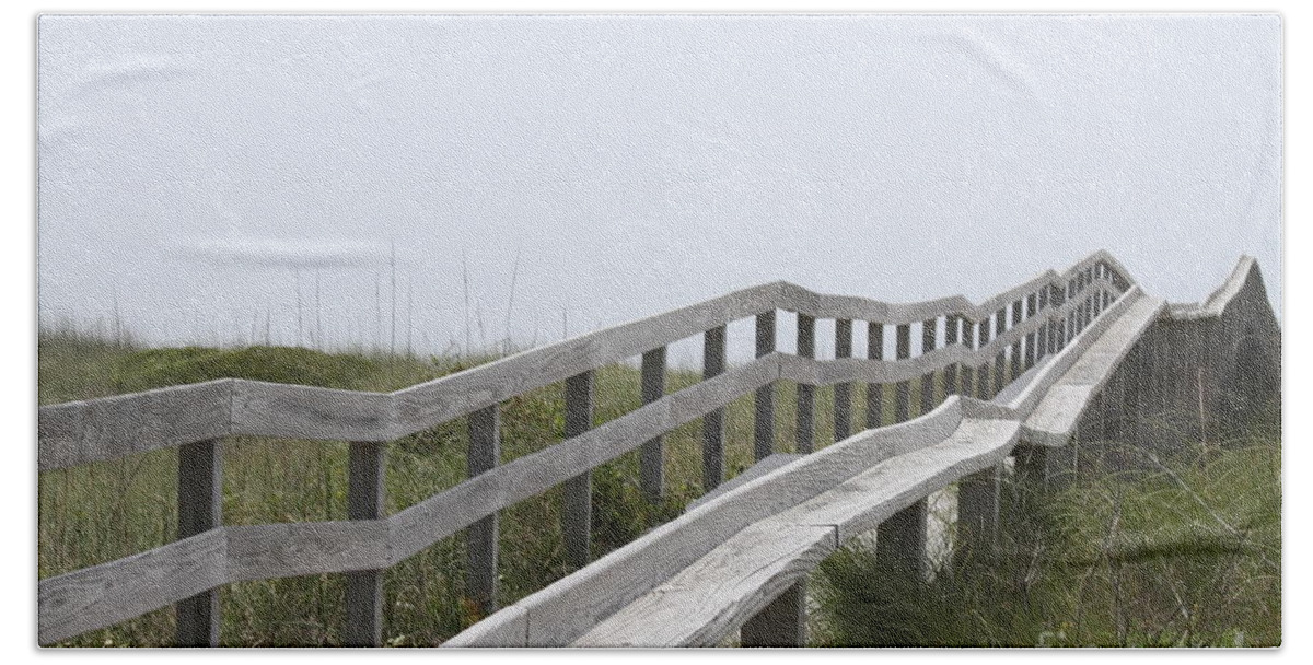 Sand Dunes Hand Towel featuring the photograph Ocracoke Boardwalk by Cathy Lindsey
