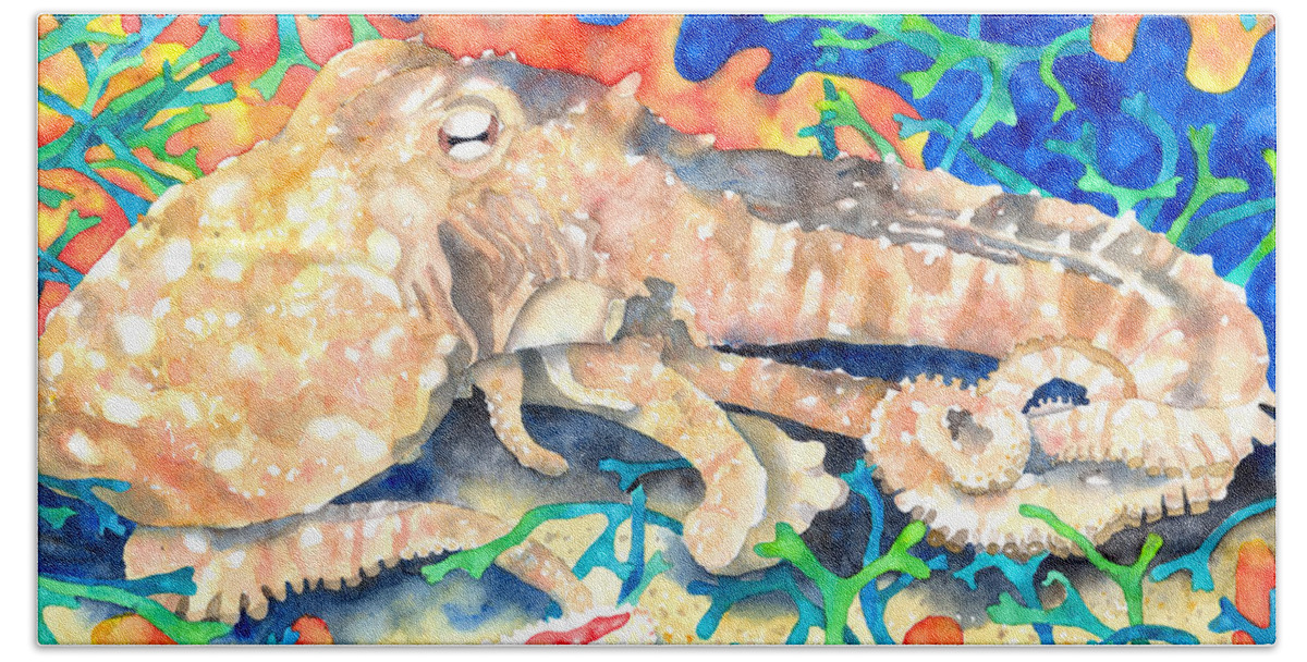 Octopus Bath Towel featuring the painting Octopus Delight by Pauline Walsh Jacobson