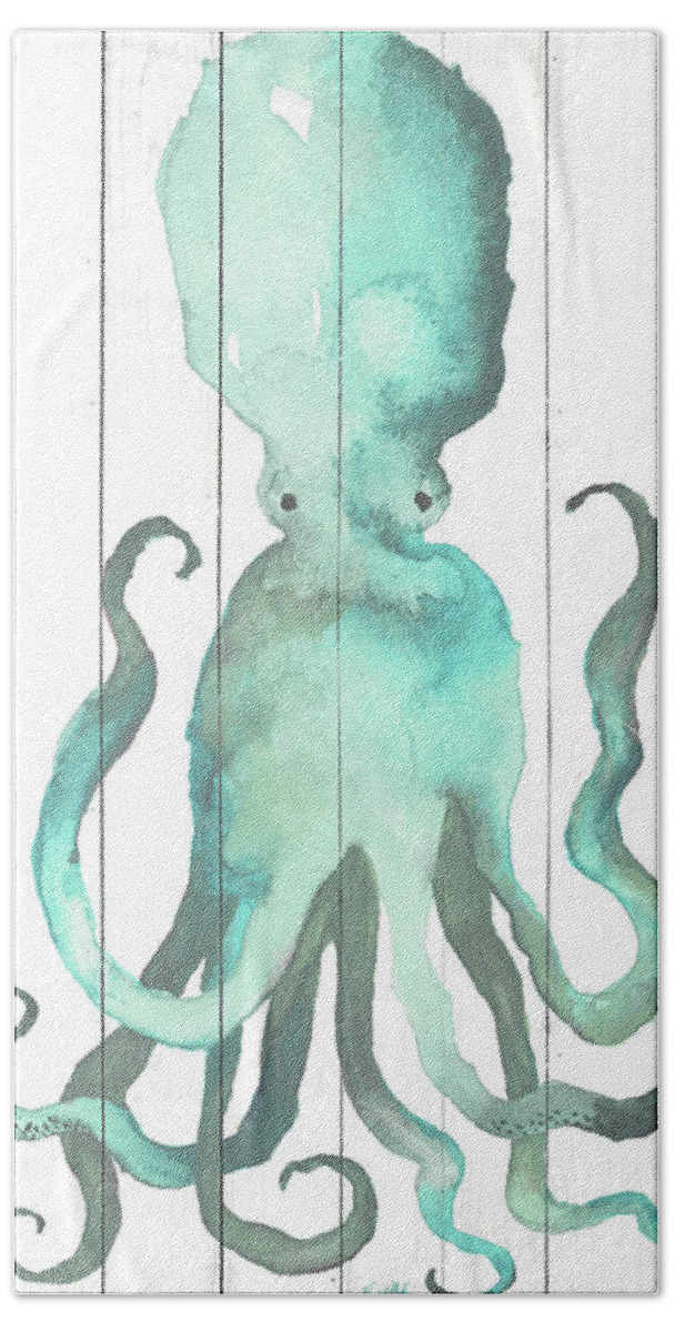 Octopus Hand Towel featuring the painting Octopus On Wood Plank by Elizabeth Medley