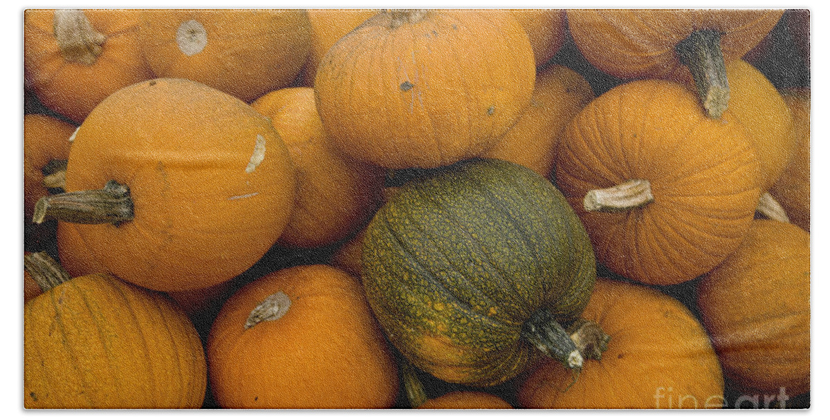 Pumpkins Bath Towel featuring the photograph Odd one out by David Millenheft