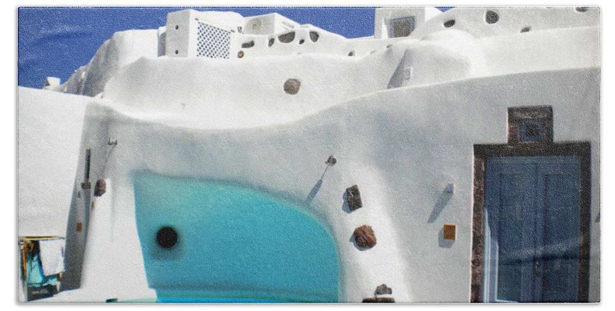 Colette Bath Towel featuring the photograph Oia Santorini with direct view to the Oceon Greece by Colette V Hera Guggenheim