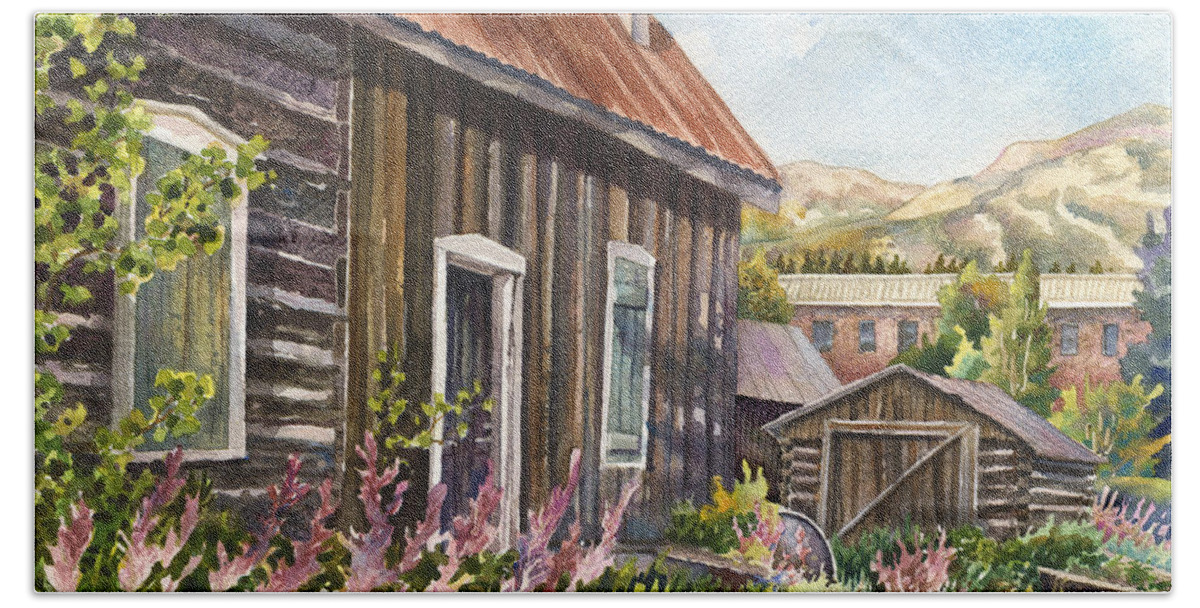 Old Cabin Painting Hand Towel featuring the painting Old Breckenridge by Anne Gifford