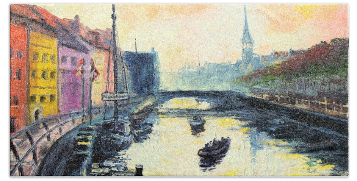 Copenhagen Hand Towel featuring the painting Old Copenhagen by Luke Karcz