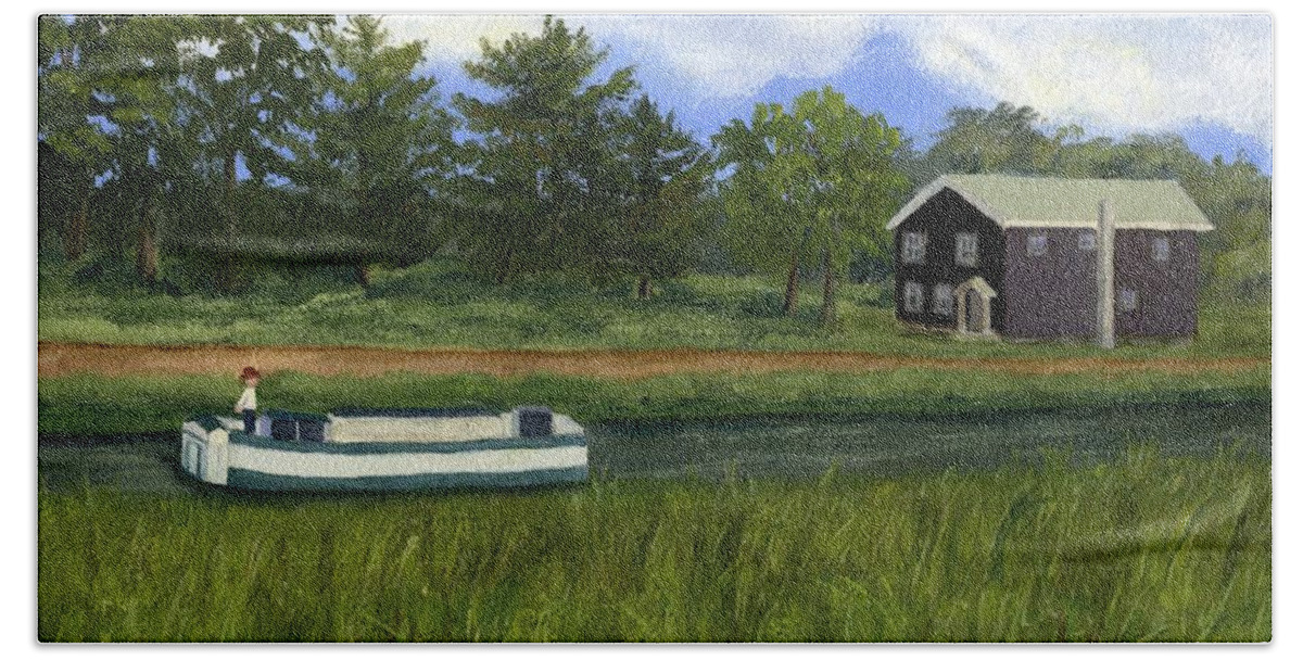 Erie Canal Hand Towel featuring the painting Old Erie by Lynne Reichhart