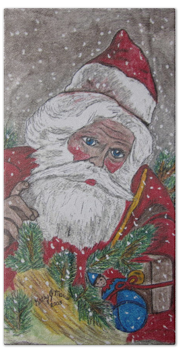 Santa Hand Towel featuring the painting Old Fashioned Santa by Kathy Marrs Chandler