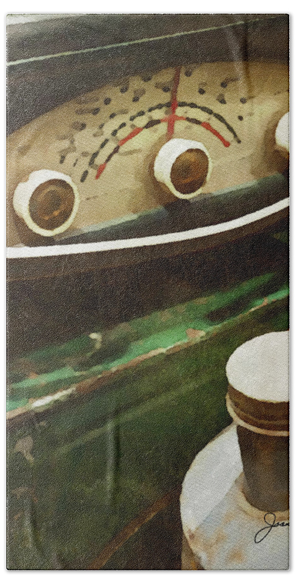 Still Life Hand Towel featuring the painting Old Green Radio by Joan Reese