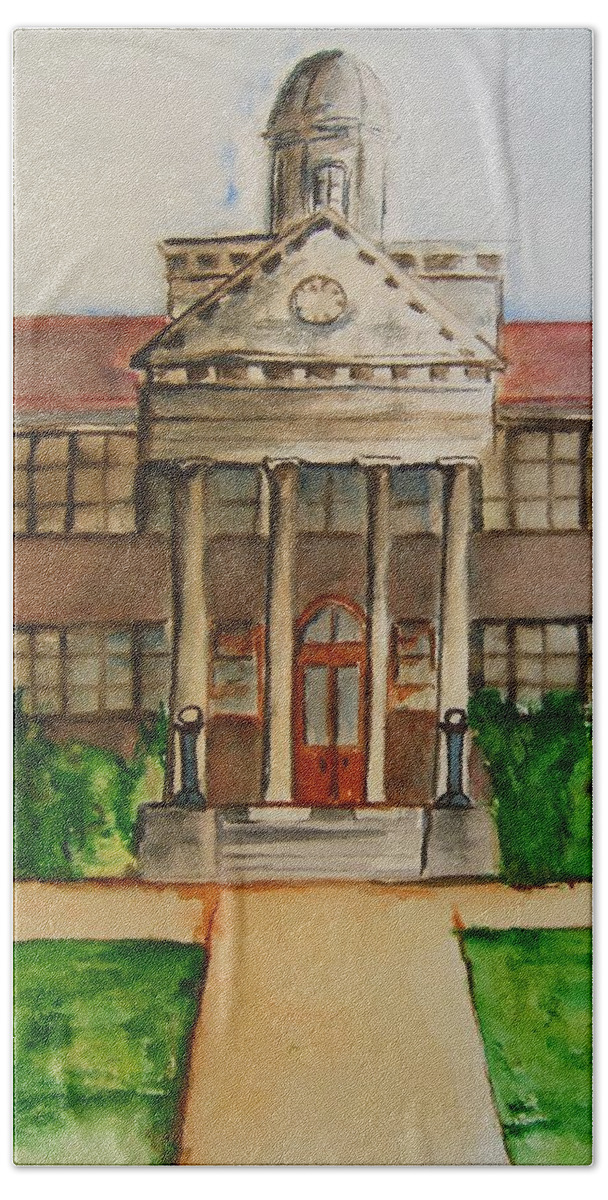 Lodi High School Hand Towel featuring the painting Old LHS Alma Mater by Elaine Duras