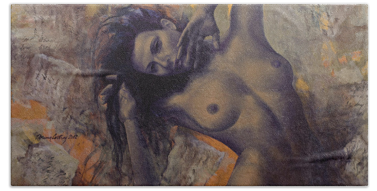  Woman Bath Towel featuring the painting Old Love Letters by Dorina Costras