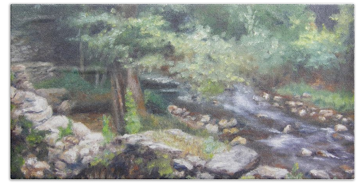 Old Mill Bath Towel featuring the painting Old Mill Steam II by Lori Brackett