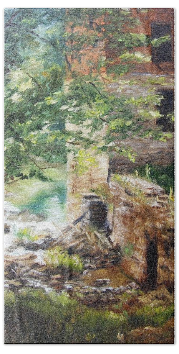 Water Hand Towel featuring the painting Old Mill Stream I by Lori Brackett