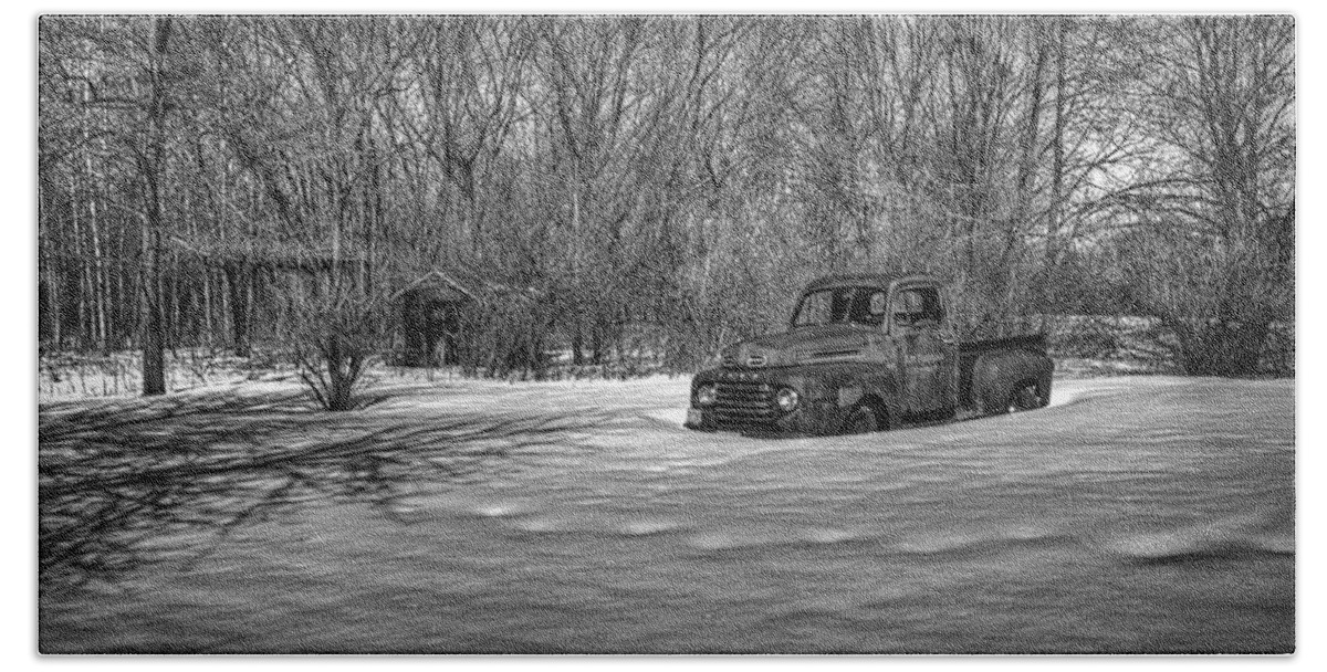 Ford Truck Bath Towel featuring the photograph Old Timer In The Snow by Thomas Young