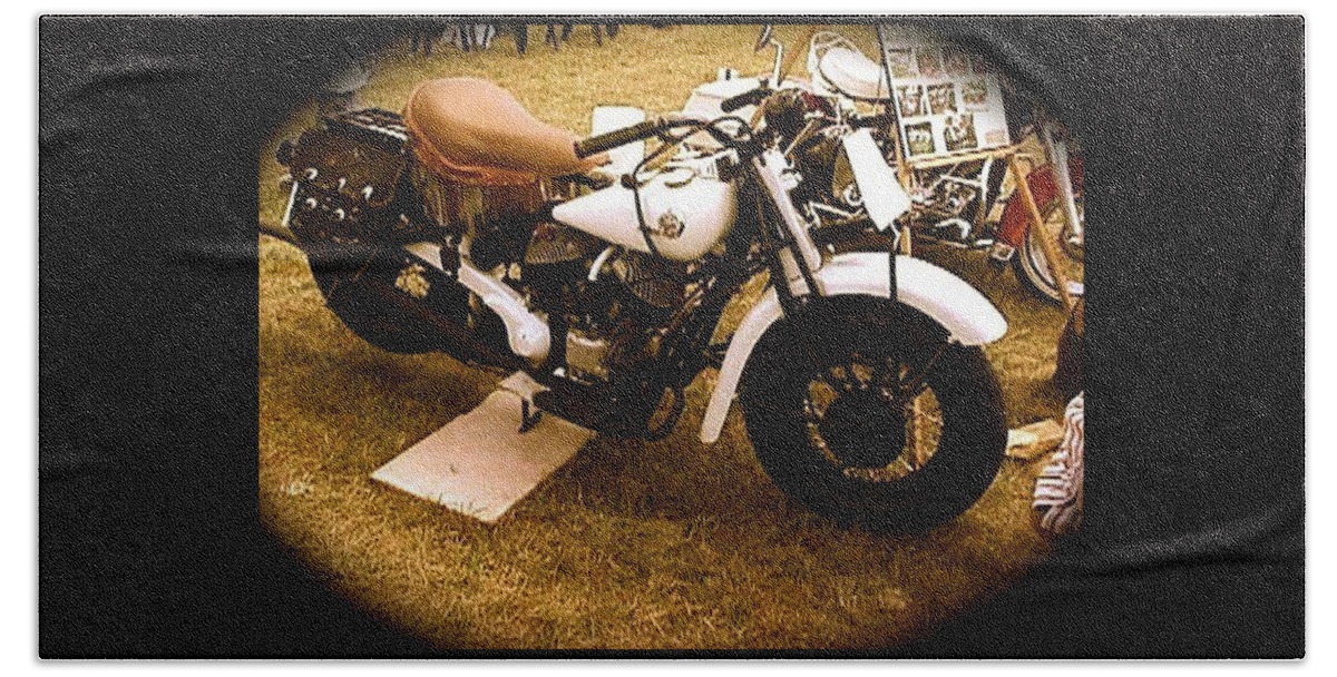 Motorcycle Bath Towel featuring the photograph Old White Motorcycle by Chris W Photography AKA Christian Wilson