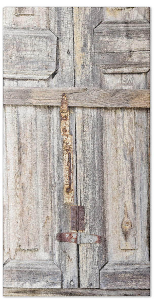 Abandoned Bath Towel featuring the photograph Old wooden doorway by Tom Gowanlock
