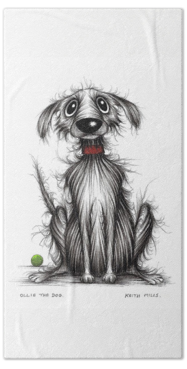 Ollie The Dog Bath Towel featuring the drawing Ollie the dog by Keith Mills
