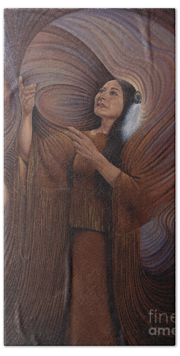 Bonnie-jo-hunt Bath Towel featuring the painting On Sacred Ground Series V by Ricardo Chavez-Mendez