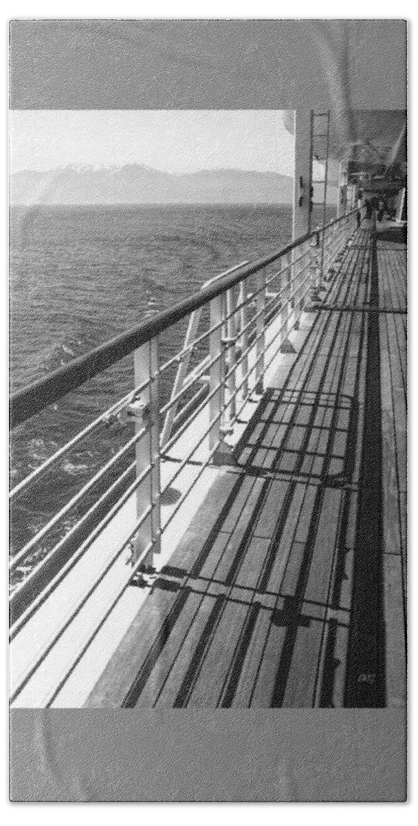 Nautical Hand Towel featuring the photograph On The Cruise Ship Deck Black And White by Ben and Raisa Gertsberg