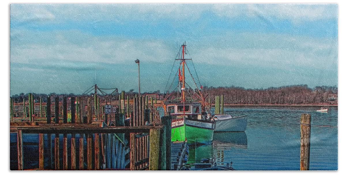 Photographs Bath Towel featuring the photograph On the Dockside Bristol Rhode Island by Tom Prendergast