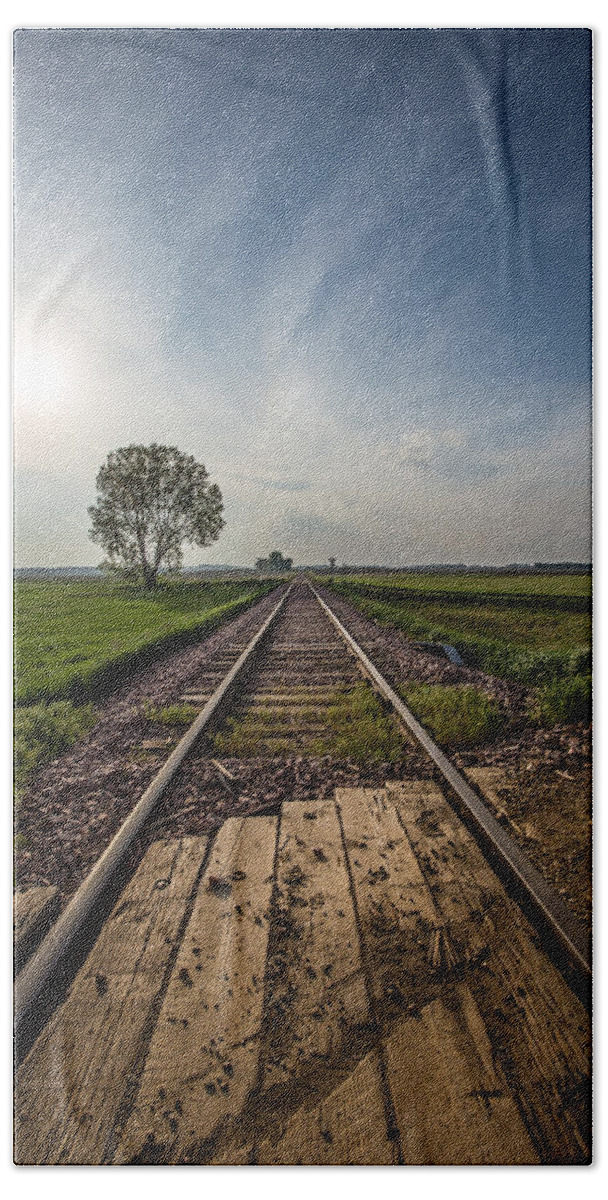 Railroad Hand Towel featuring the photograph On the right track by Aaron J Groen
