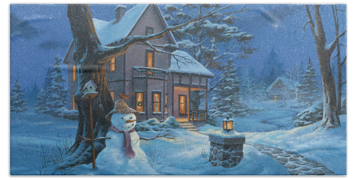 Michael Humphries Bath Sheet featuring the painting Once Upon A Winter's Night by Michael Humphries