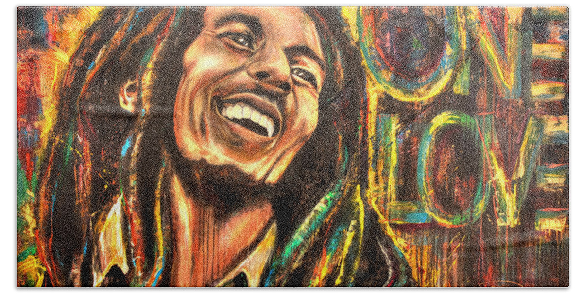 Bob Hand Towel featuring the painting Bob Marley - One Love by Robyn Chance