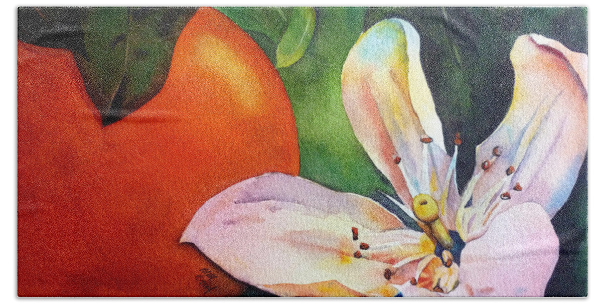 Orange Blossom Hand Towel featuring the painting Orange Blossom by Michal Madison