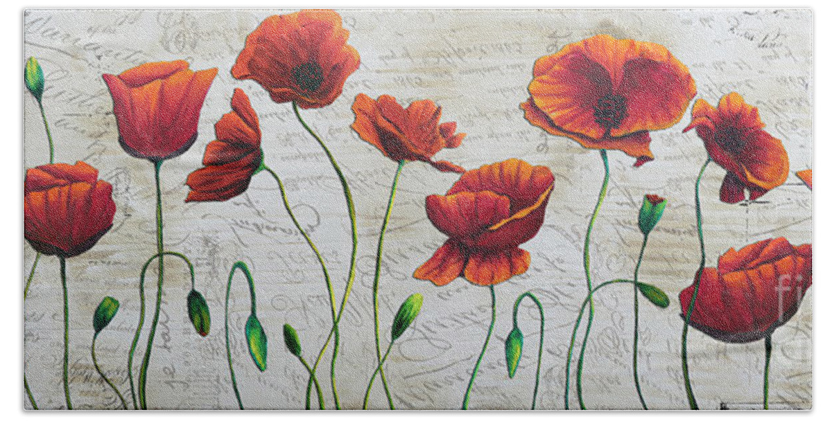 Poppy Bath Towel featuring the painting Orange Poppies Original Abstract Flower Painting by Megan Duncanson by Megan Aroon