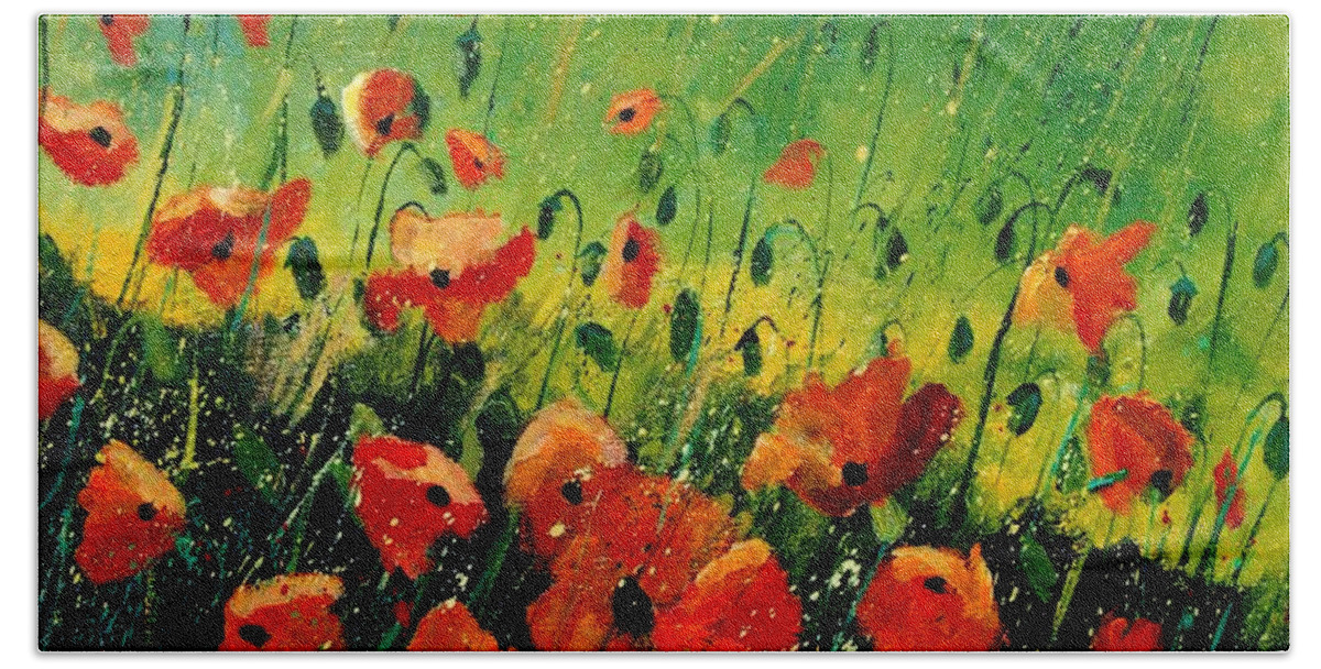 Poppies Hand Towel featuring the painting Orange poppies by Pol Ledent
