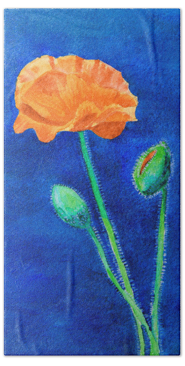 Flower Bath Towel featuring the painting Orange Poppy by Masha Batkova