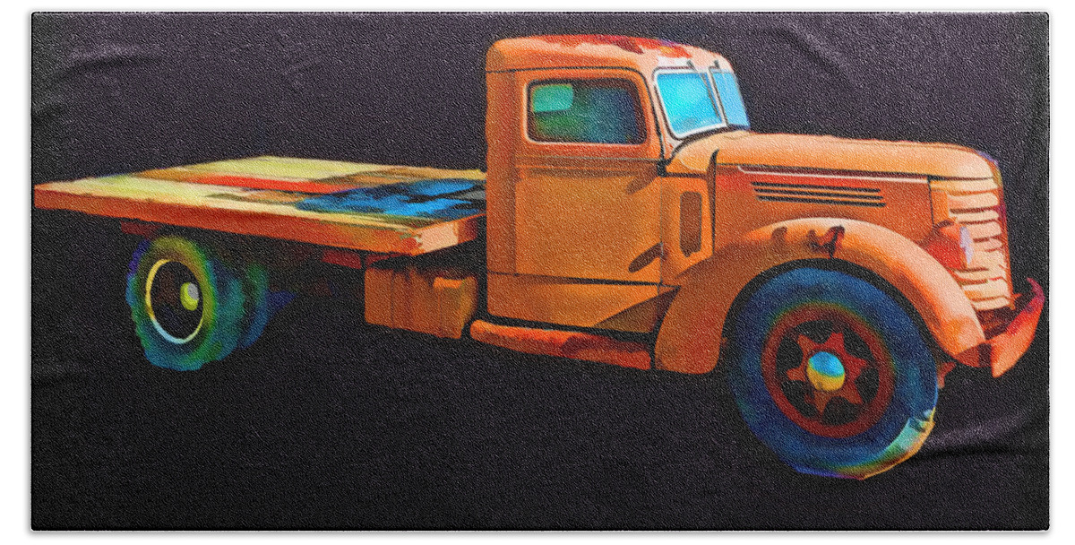 Old Truck Bath Towel featuring the photograph Orange Truck Rough Sketch by Cathy Anderson