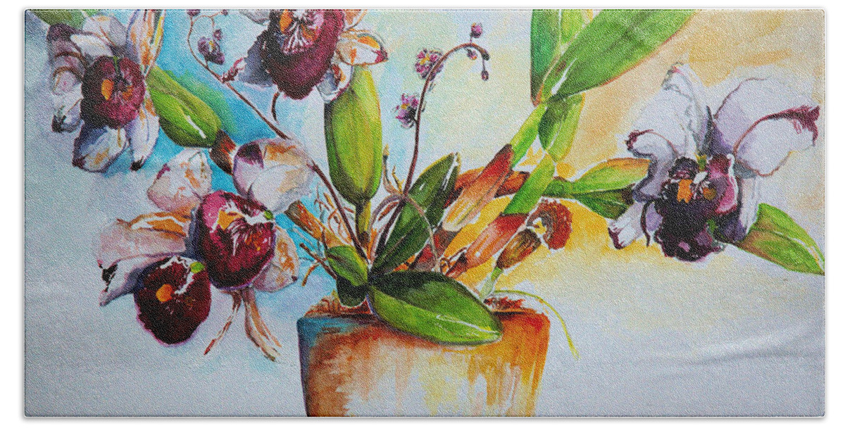 Orchids Hand Towel featuring the painting Orchids of the Bay by Bernadette Krupa